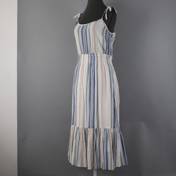 Michael Stars Sz S Blue White Multi Color Ruffles Striped 100% Cotton Dress