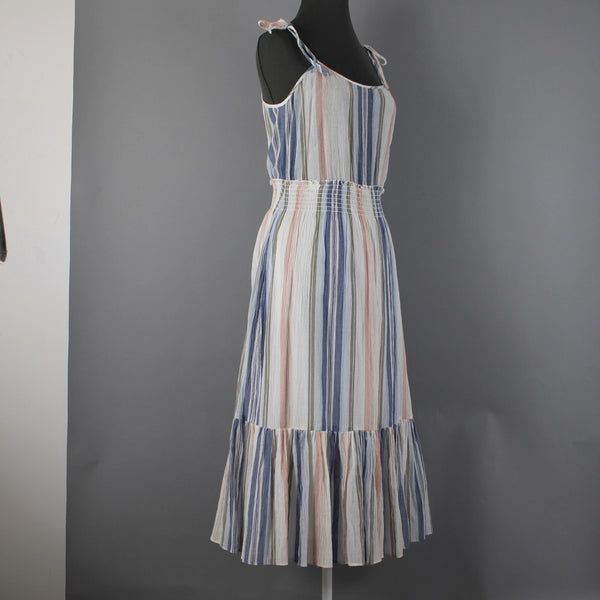 Michael Stars Sz S Blue White Multi Color Ruffles Striped 100% Cotton Dress