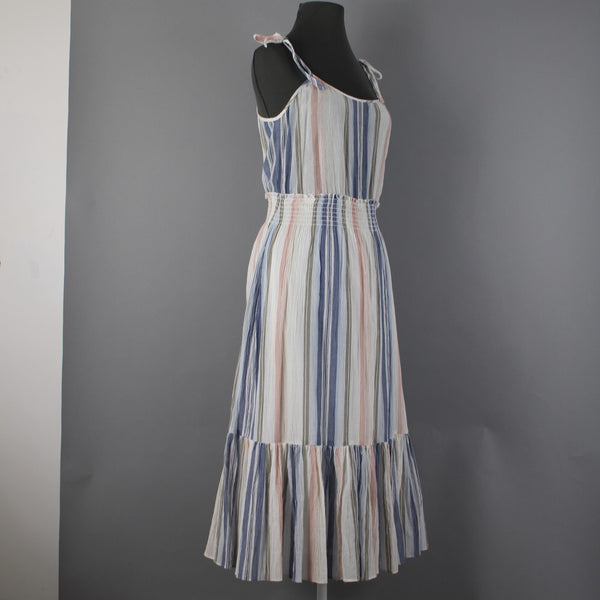 Michael Stars Sz S Blue White Multi Color Ruffles Striped 100% Cotton Dress