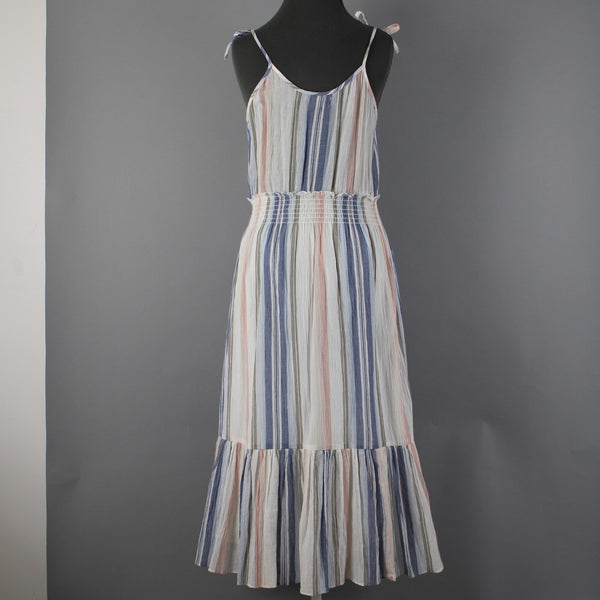 Michael Stars Sz S Blue White Multi Color Ruffles Striped 100% Cotton Dress