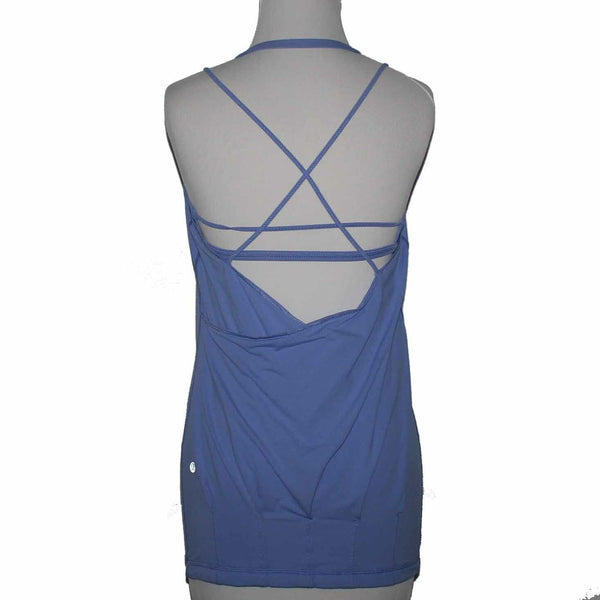 Lululemon Sz 6 Lt Blue Pleats Strappy Open Back Nylon Blend Activewear Top