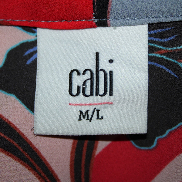 Cabi Sz M/L Pink Black Multi Color Floral 100% Polyester Wrap Sweater Wrap