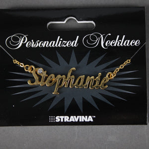 STEPHANIE NEW Name Goldtone Rhinestone Accent 14.5"w4.5" Multi Ring Ext Necklace
