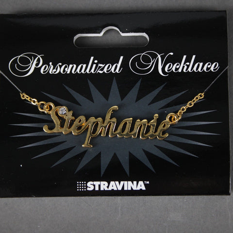 STEPHANIE NEW Name Goldtone Rhinestone Accent 14.5"w4.5" Multi Ring Ext Necklace