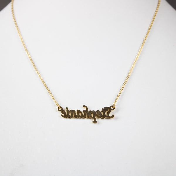 STEPHANIE NEW Name Goldtone Rhinestone Accent 14.5"w4.5" Multi Ring Ext Necklace