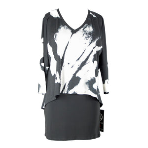 Frank Lyman NEW $179 Sz 6 Black White V Neck Lined Polyester Elasthane Tunic Top