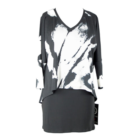 Frank Lyman NEW $179 Sz 6 Black White V Neck Lined Polyester Elasthane Tunic Top