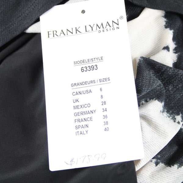 Frank Lyman NEW $179 Sz 6 Black White V Neck Lined Polyester Elasthane Tunic Top