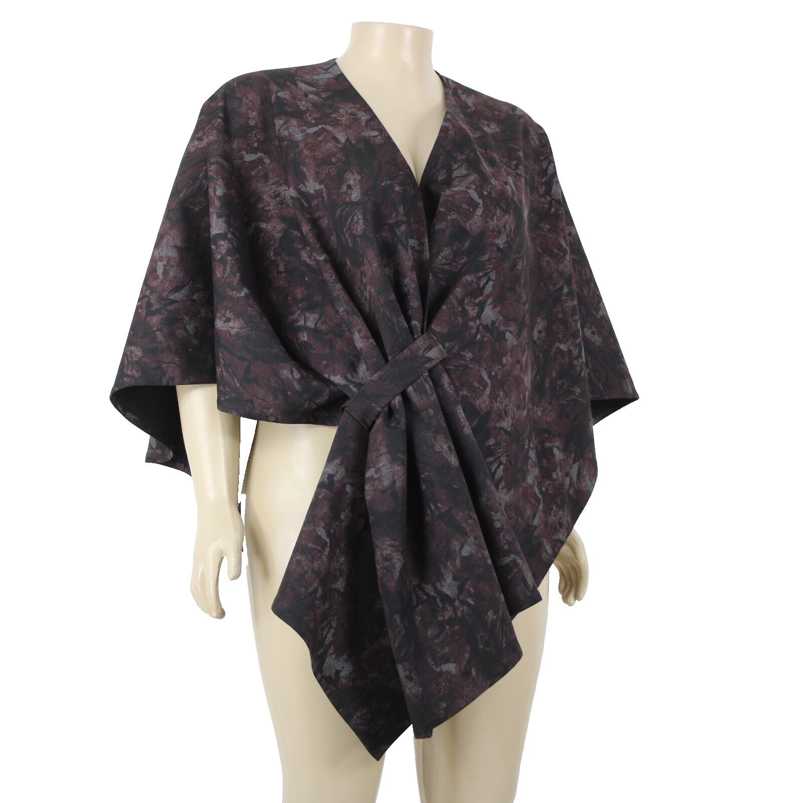 Harari One Size Purple Black Gray Flat Unlined Poly Rayon Blend Wrap Poncho