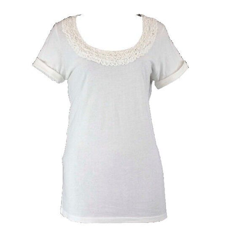 Old Navy Sz M Ivory Cream 100% Cotton Ruffle Scoop Neck Folded Sleeve Top