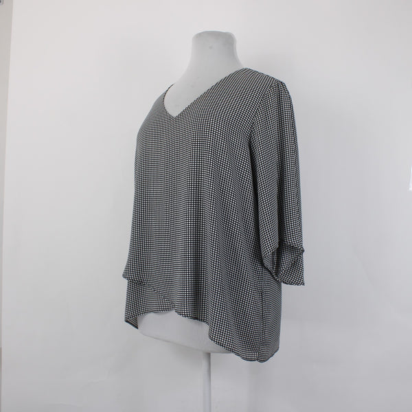 Joan Vass Top NEW $59 Sz 1x Black White Asymmetrical Layered Poly Top