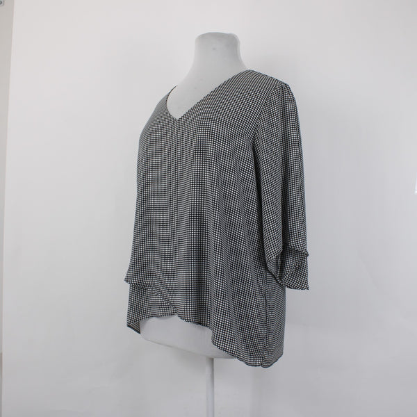 Joan Vass Top NEW $59 Sz 1x Black White Asymmetrical Layered Poly Top