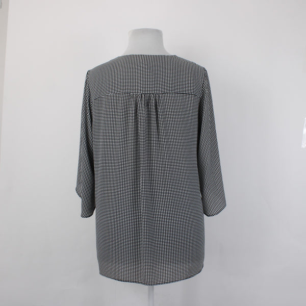 Joan Vass Top NEW $59 Sz 1x Black White Asymmetrical Layered Poly Top