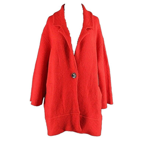 Moth NEW $198 Sz M Red One Button Stretchy Nylon Acrylic Wool Jacket Coat