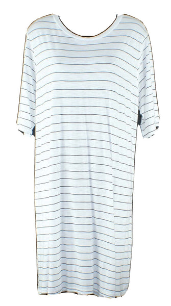 Michelle NEW $46 Sz L White Black Stripe Cotton Modal Poly Lined Tee Dress