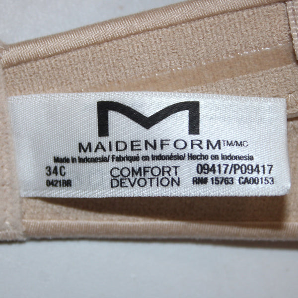 Maidenform Bra $48 Sz 34C Tan Padded Wired Strapless Nylon Spandex Bra