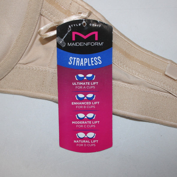 Maidenform Bra $48 Sz 34C Tan Padded Wired Strapless Nylon Spandex Bra
