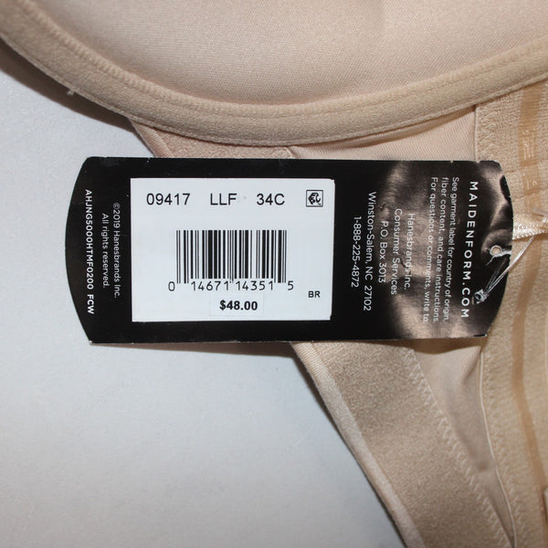 Maidenform Bra $48 Sz 34C Tan Padded Wired Strapless Nylon Spandex Bra