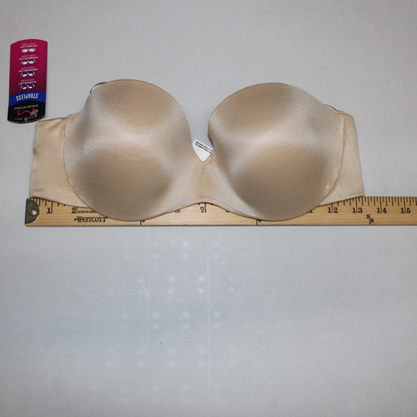 Maidenform Bra $48 Sz 34C Tan Padded Wired Strapless Nylon Spandex Bra
