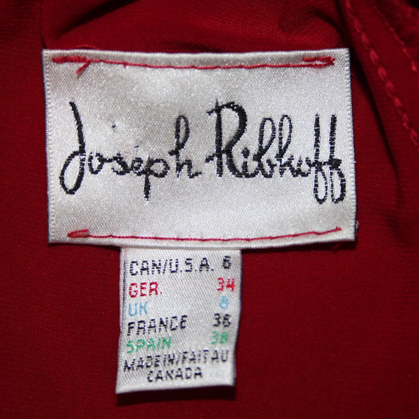 Joseph Ribkoff Dress Sz 6 Red V Neck 3/4 Sleeve Fit Flare Faux Wrap Poly Dress