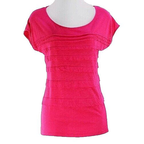Liz Claiborne Sz S Magenta Cotton Modal Drop Shoulder Flat Ruffle Knit Top