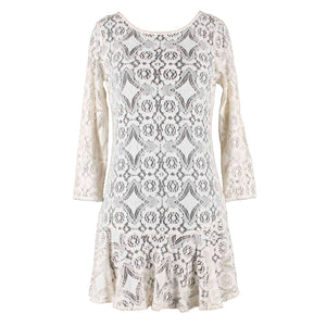 Free People Sz 2 Light Peach Sheer Lace Bottom Ruffle Short Dress