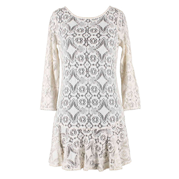 Free People Sz 2 Light Peach Sheer Lace Bottom Ruffle Short Dress