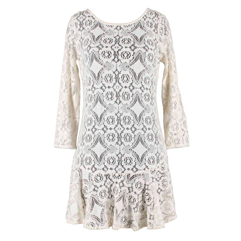 Free People Sz 2 Light Peach Sheer Lace Bottom Ruffle Short Dress