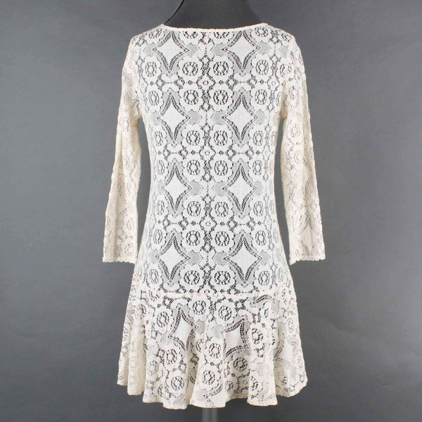 Free People Sz 2 Light Peach Sheer Lace Bottom Ruffle Short Dress