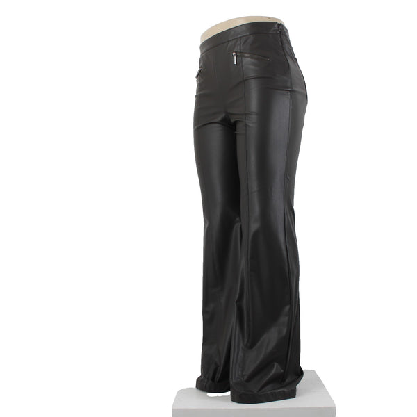 Worth Sz 14 Dark Brown Side Zipper Faux Leather Polyurethane Nylon 5 Pocket Pant