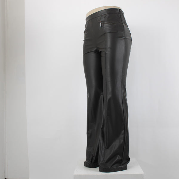Worth Sz 14 Dark Brown Side Zipper Faux Leather Polyurethane Nylon 5 Pocket Pant
