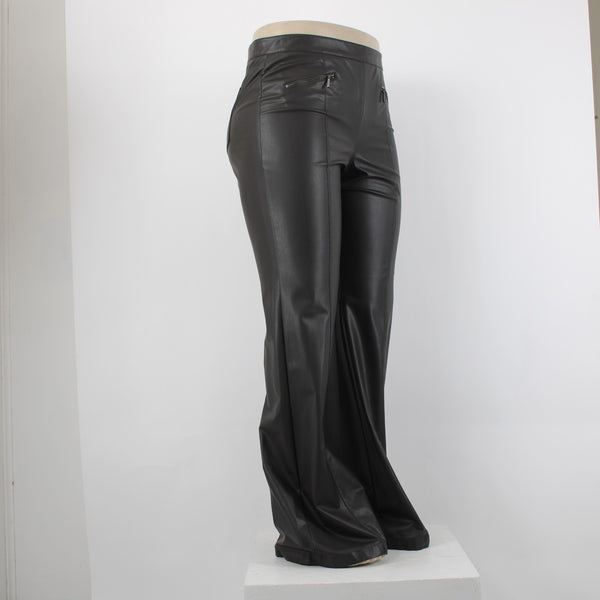 Worth Sz 14 Dark Brown Side Zipper Faux Leather Polyurethane Nylon 5 Pocket Pant