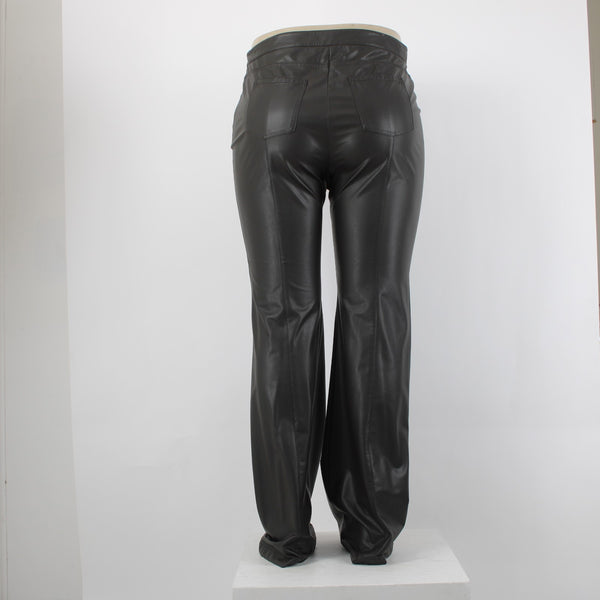 Worth Sz 14 Dark Brown Side Zipper Faux Leather Polyurethane Nylon 5 Pocket Pant