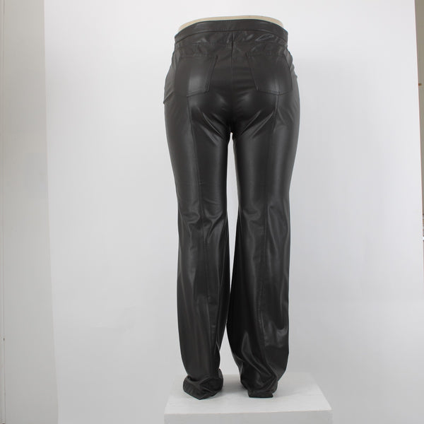 Worth Sz 14 Dark Brown Side Zipper Faux Leather Polyurethane Nylon 5 Pocket Pant