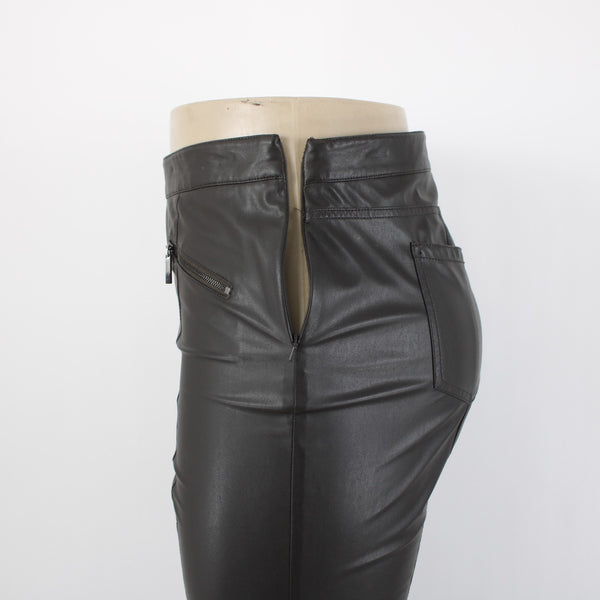 Worth Sz 14 Dark Brown Side Zipper Faux Leather Polyurethane Nylon 5 Pocket Pant