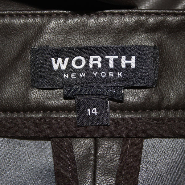 Worth Sz 14 Dark Brown Side Zipper Faux Leather Polyurethane Nylon 5 Pocket Pant