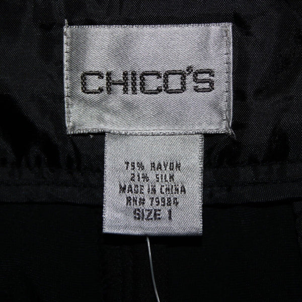 Chicos NEW $88 Vasha Sz 1 x 30 Black Velvet Wide Leg Rayon Silk Pant