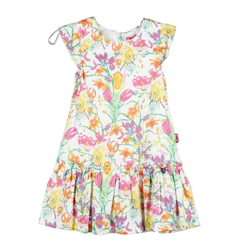 Pampolina NEW $46 Sz 2 Pink Yellow Multi Lined Ruffle Cotton Blend Dress