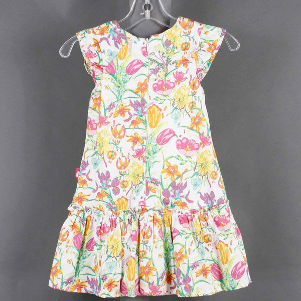 Pampolina NEW $46 Sz 2 Pink Yellow Multi Lined Ruffle Cotton Blend Dress