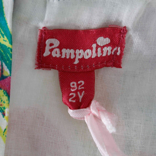 Pampolina NEW $46 Sz 2 Pink Yellow Multi Lined Ruffle Cotton Blend Dress