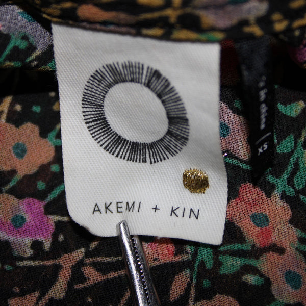 Akemi Kin Sz XS Black Green Multi Color Floral Sheer 100% Polyester Dress