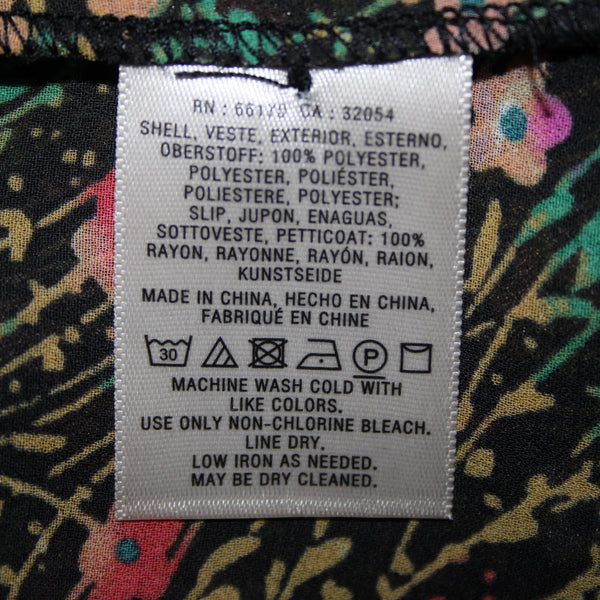 Akemi Kin Sz XS Black Green Multi Color Floral Sheer 100% Polyester Dress