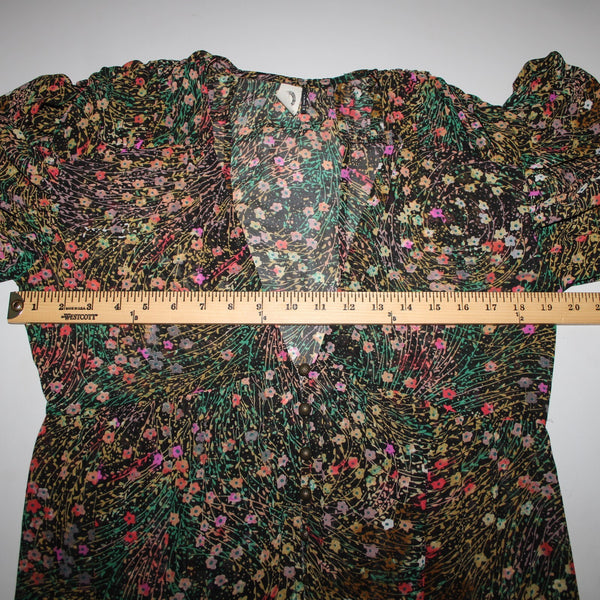 Akemi Kin Sz XS Black Green Multi Color Floral Sheer 100% Polyester Dress