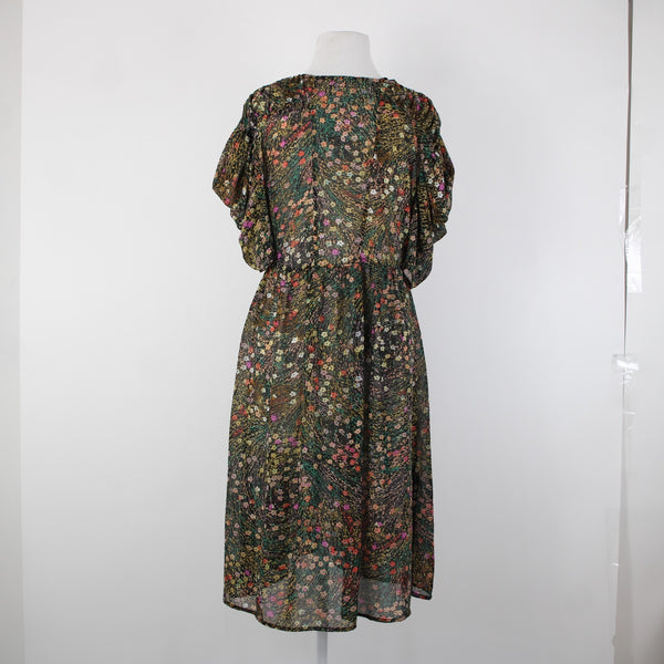 Akemi Kin Sz XS Black Green Multi Color Floral Sheer 100% Polyester Dress