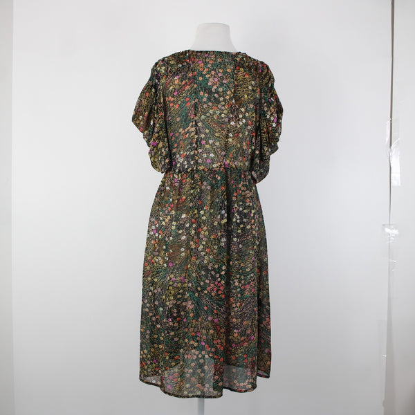 Akemi Kin Sz XS Black Green Multi Color Floral Sheer 100% Polyester Dress