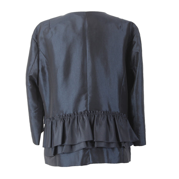 Jaipur Jacket Sz L Navy Blue Sheen Ruffled Buttons Crop 100% Polyester Jacket