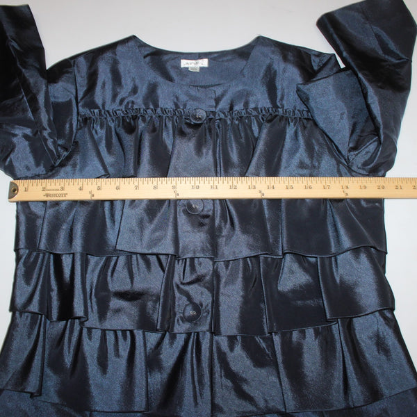 Jaipur Jacket Sz L Navy Blue Sheen Ruffled Buttons Crop 100% Polyester Jacket