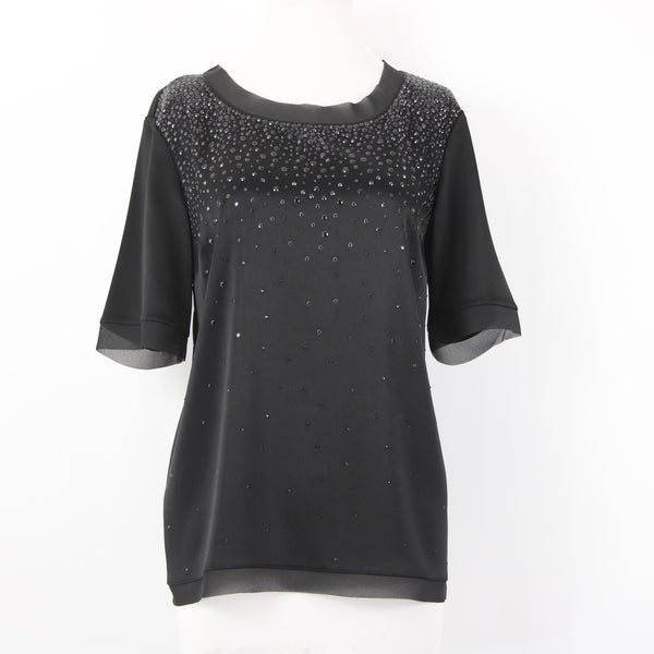 St John Top Sz S Oversize Black Satin Black Pailettes Triacetate Polyester Top