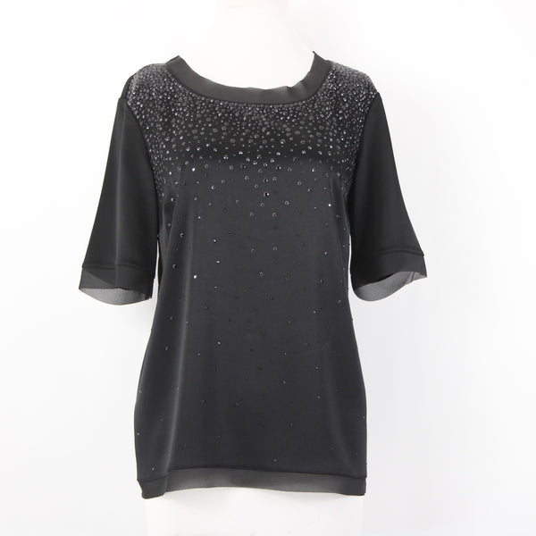 St John Top Sz S Oversize Black Satin Black Pailettes Triacetate Polyester Top