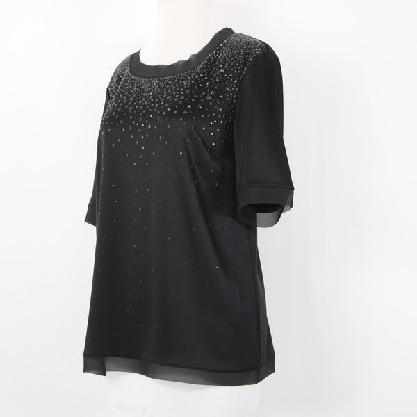 St John Top Sz S Oversize Black Satin Black Pailettes Triacetate Polyester Top